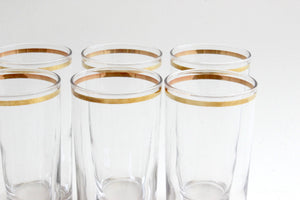 Vintage High Ball Glasses, Set of 11 - Mid Century Tumblers with Gold Trim, Water Glasses