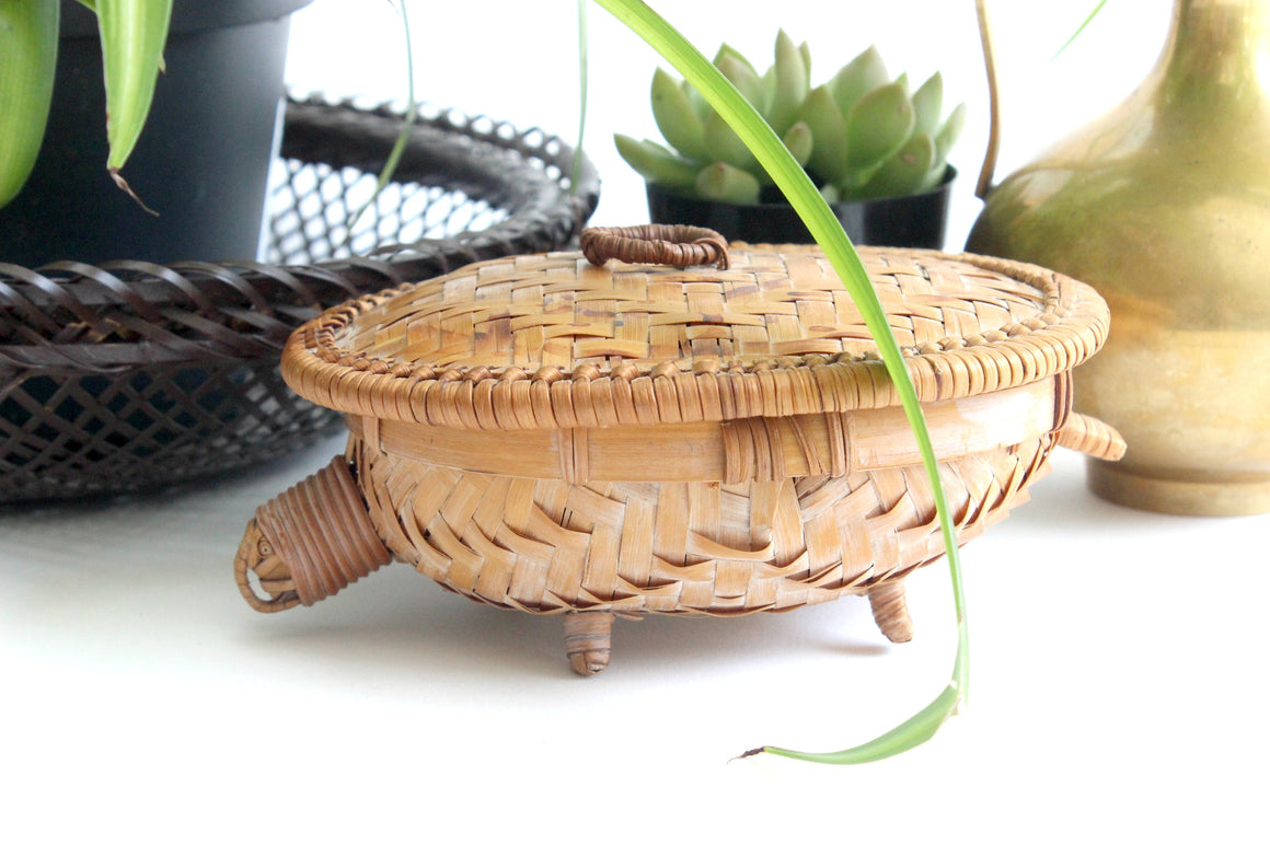 Vintage Turtle Basket, Natural Woven Decor, Jewelry Storage
