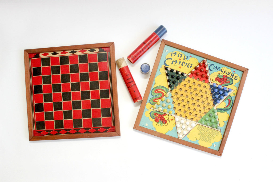 Vintage Board Game Assortment, Checkers, Backgammon, Hop-Ching Chinese Checkers, Michigan Pool
