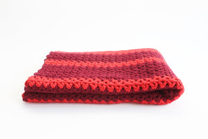 Vintage Knit Wool Baby Blanket, Maroon and Red Striped Blanket