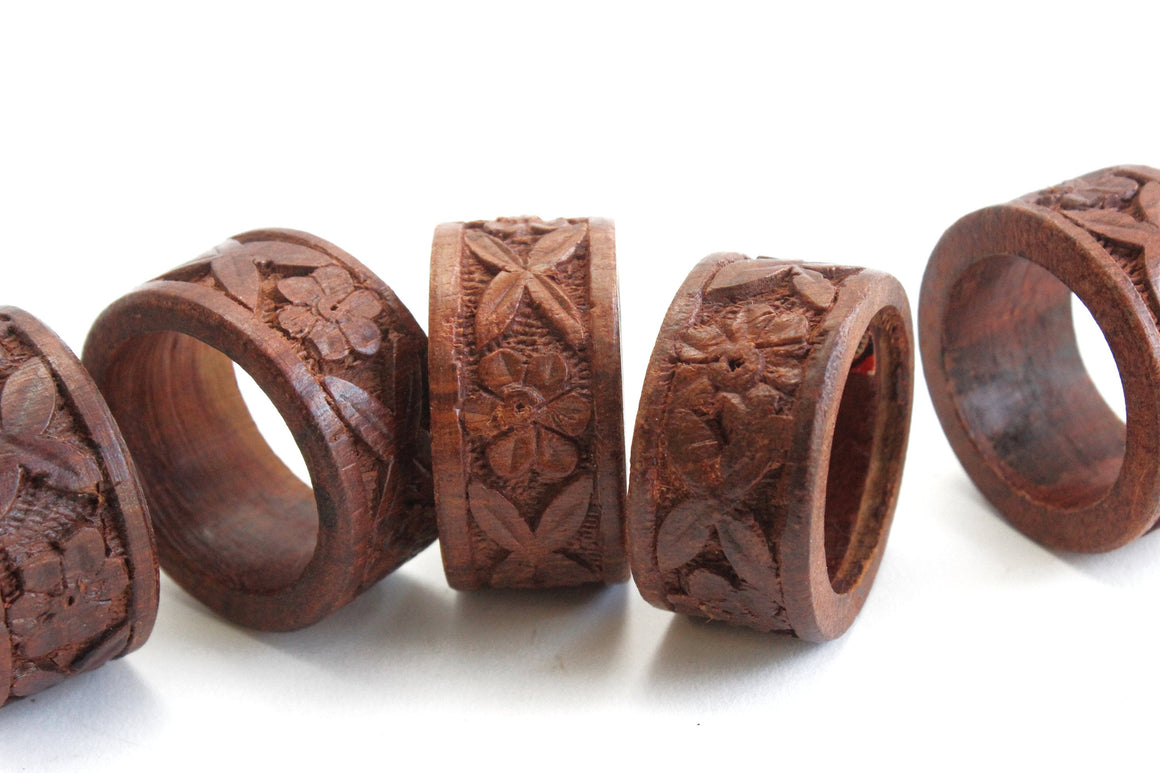 Carved Wood Napkin Rings, Boho Style Dining
