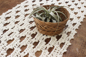 Vintage White Crochet Scarf, Knit Shoulder Wrap, Table Runner