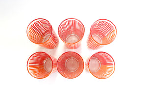 Set of 6 Orange & Red Drinking Glasses, 1970's Modern Water Tumblers, Skinny High Ball Glasses