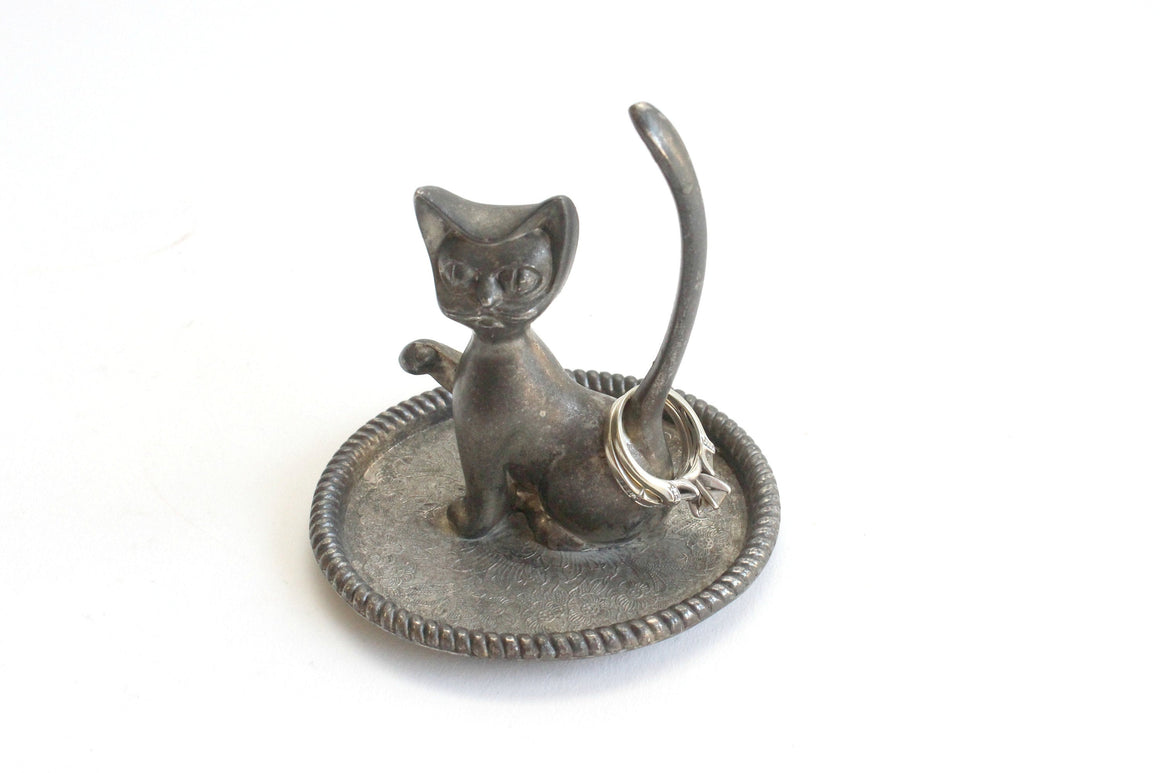 Silver Plated Kitty Cat Ring Holder, Cat Lover's Gift, Engagement Gift