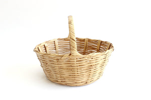 Natural Woven Bamboo Basket, Farmer's Market Basket, Vintage Apple Picking Basket