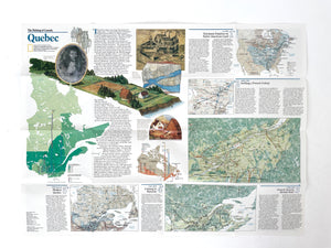 National Geographic Map of Quebec, Vintage Paper Poster Map