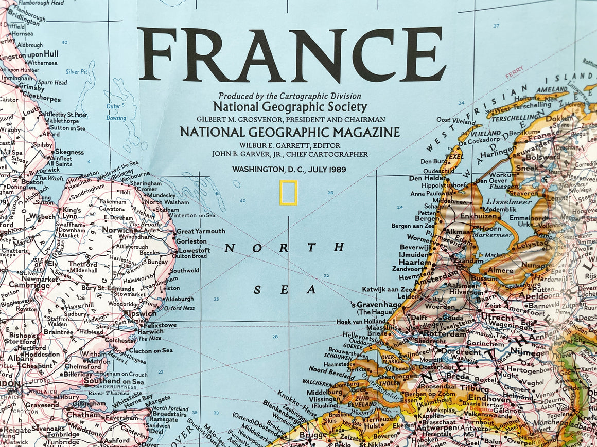 National Geographic Map of France, Vintage Paper Poster Map