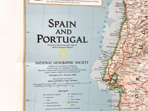 Map of Spain and Portugal, Vintage Poster Map