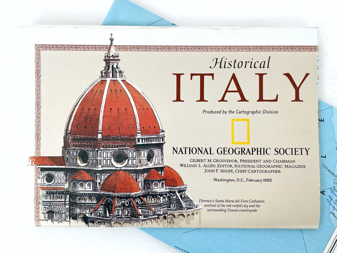 National Geographic Map of Italy, Vintage Paper Poster Map