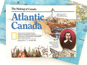 National Geographic Map of Atlantic Canada, Vintage Paper Poster Map