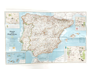 Map of Spain and Portugal, Vintage Poster Map