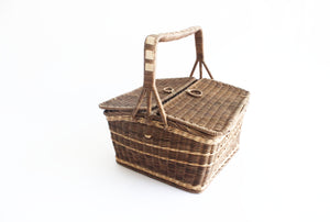 Vintage Picnic Basket, Large Rustic Wicker Basket with Handle