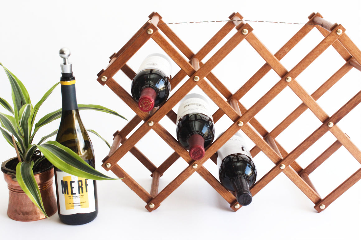Mid Century Wooden Wine Rack, Folding Wine Rack