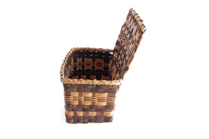1970's Woven Bamboo Storage Basket, Entry Table Organization Basket, Hanging Basket Planter