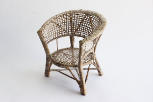 Small Woven Wicker Chair, Plant Stand, Vintage Doll Furniture