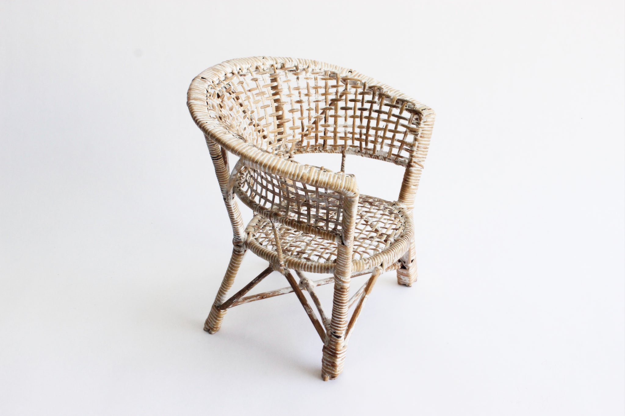 Small Woven Wicker Chair, Plant Stand, Vintage Doll Furniture
