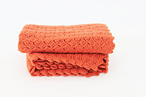 Vintage Knit Baby Blanket, Orange Handmade Baby Blanket