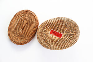 Small Woven Basket with Lid, Vintage Boho Decor