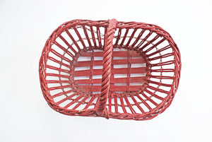 Red Wicker Basket, Rustic Farmhouse Style Storage Basket, Vintage Christmas Decor