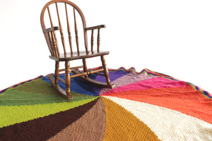 Vintage knit Blanket, Large Round Blanket, Colorful Pinwheel Floor Blanket