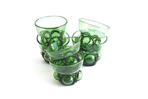 Vintage Green Drinking Glasses, Set of 6 - Hand Blown Water Tumblers