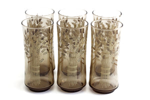 Vintage Water Glasses, 1960's Tall Glass Tumblers With Wheat Pattern