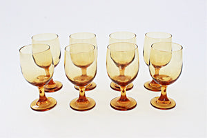 Vintage Yellow Water Goblets, Set of 8 Drinking Glasses