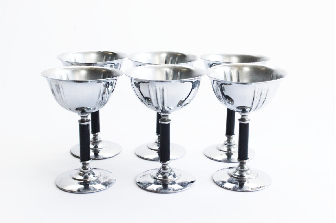 Silver Plated Stemmed Goblets, Mid Century Barware