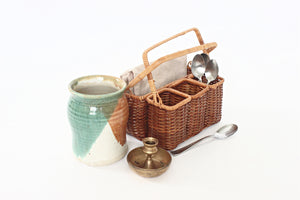 Vintage Woven Silverware Basket, Kitchen Storage Basket