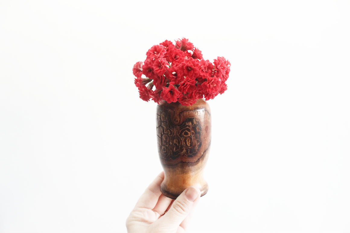 Carved Wood Bud Vase, Natural Rustic Decor