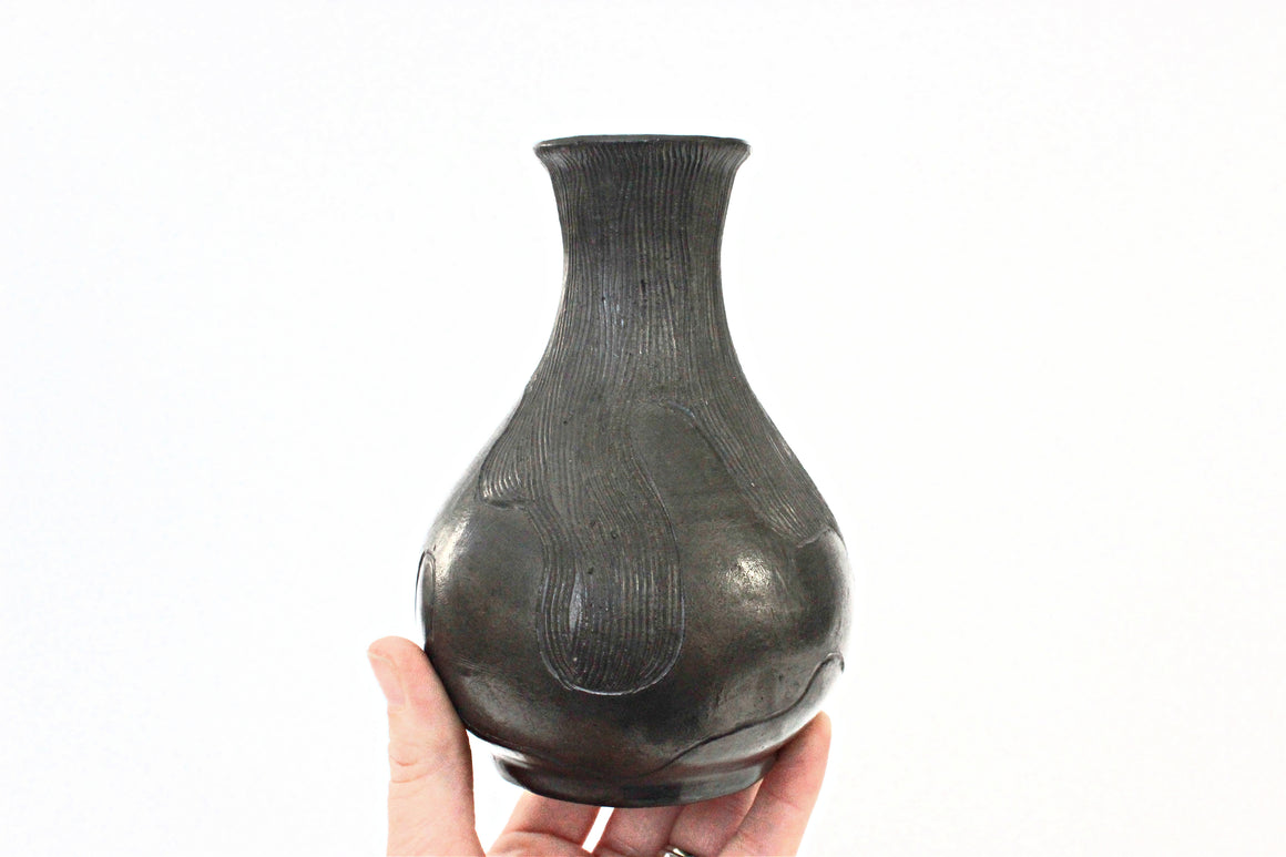Southwest Style Pottery Bud Vase, Small Etched Clay Vase