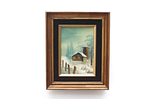 vintage art framed painting winter landscape