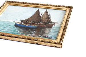 Original Framed Sailboat Painting, Vintage Nautical Art
