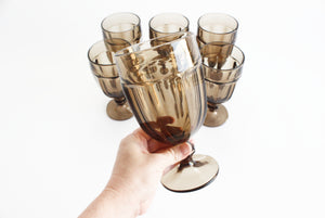 Smokey Brown Vintage Water Goblets, Set of 6 Large Iced Tea Glasses