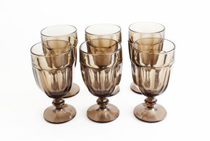 Smokey Brown Vintage Water Goblets, Set of 6 Large Iced Tea Glasses