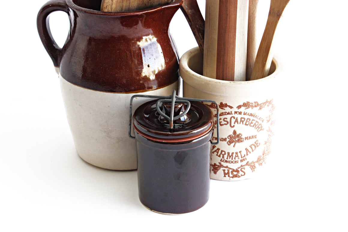 Vintage Stoneware Spice Jar, Sealing Ceramic Jar