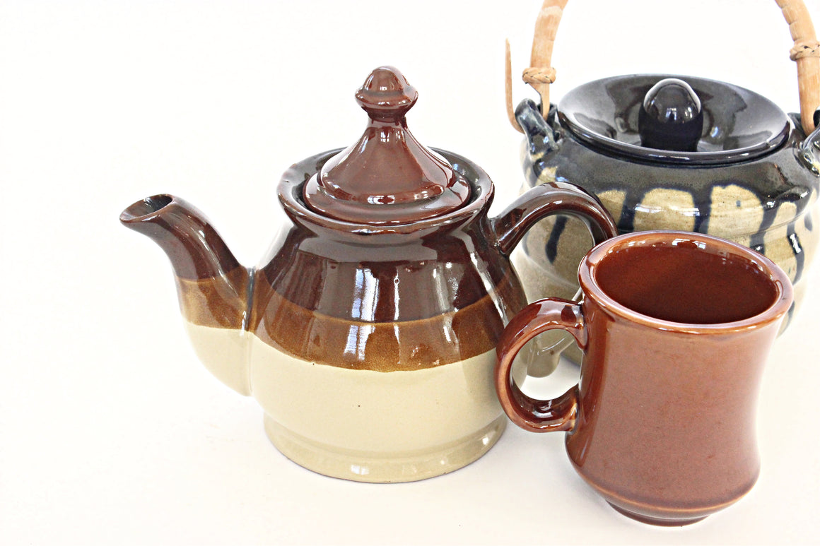 Vintage Glazed Stoneware Teapot, Small Personal Teapot