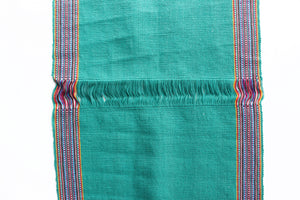 Turquoise Table Runner, Vintage Handmade Table Linen, Sustainable Textiles
