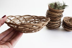 Set of 5 - Small Vintage Wicker Baskets, Round Woven Trinket Baskets