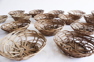 Set of 5 - Small Vintage Wicker Baskets, Round Woven Trinket Baskets