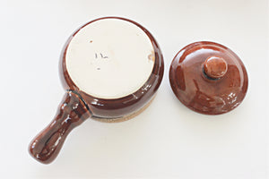 Vintage Stoneware Bowls with Lids, Mini Crock Pots, Set of 4