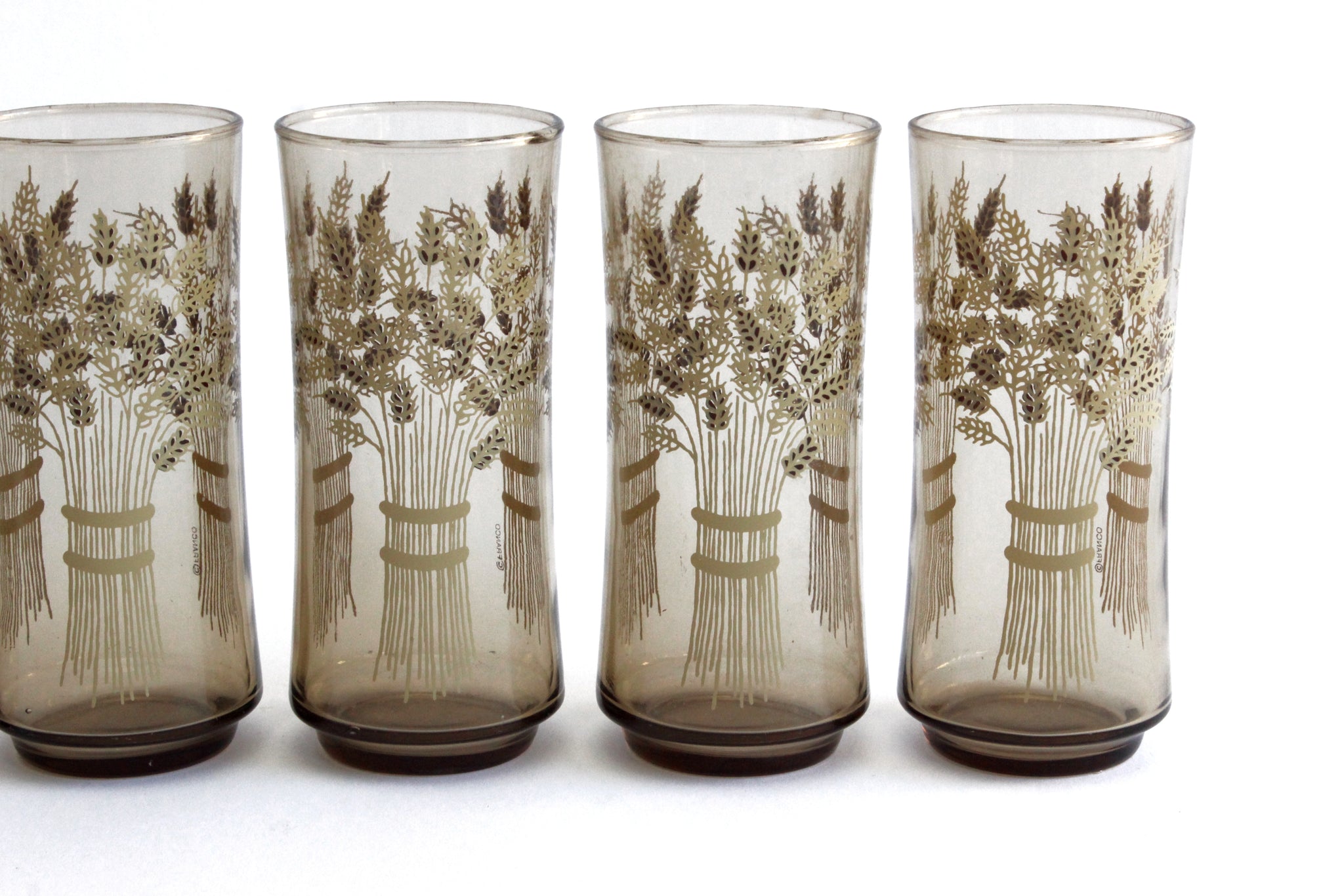 Vintage Water Glasses, 1960's Tall Glass Tumblers With Wheat
