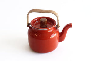 Vintage Enamel Orange Teapot, Mid Century Kitchenware