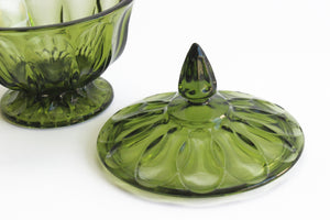 Green Depression Glass, Vintage Candy Bowl with Lid