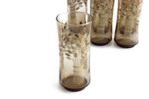 Vintage Water Glasses, 1960's Tall Glass Tumblers With Wheat Pattern