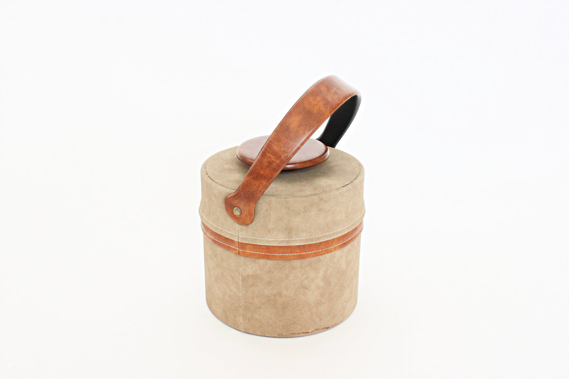 Suede and Leather Ice Bucket, Vintage Barware