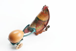 Vintage Wind-Up Toy, Hen Pulling Egg & Cart