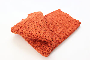 Vintage Knit Baby Blanket, Orange Handmade Baby Blanket