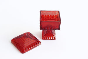 Red Pressed Glass Candy Dish, Vintage Christmas Decor