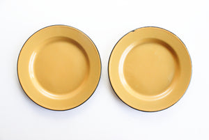 Yellow Enamel Plates, Set of 2 Vintage Metal Camping Plates